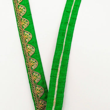 Green Art Silk Trim with Gold Embroidery and Sequins Indian Sari Border Trim By 3 Yards Decorative Trim Craft Lace
